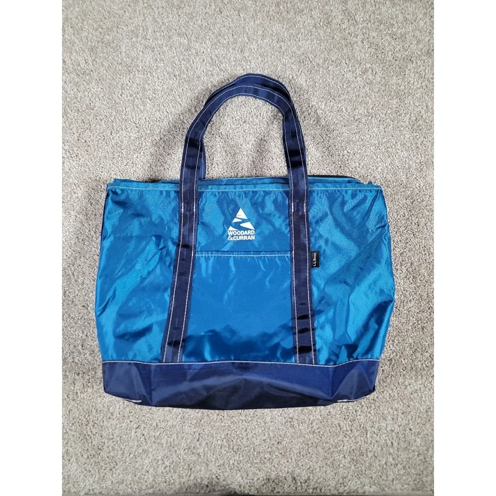 Vintage LL Bean Blue Nylon Tote Bag Blue Medium Everyday Lightweight Beach LOGO